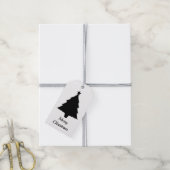 Zwarte en witte, minimalistische kerstboomvorm cadeaulabel (Met Touw)