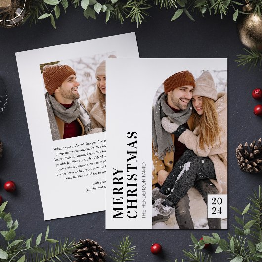 Zwarte en Witte, minimalistische kerstfoto Feestdagenkaart