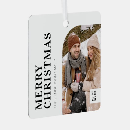 Zwarte en Witte, minimalistische kerstfoto Metalen Ornament (Voorkant Rechts)