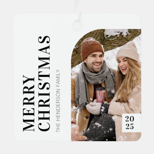 Zwarte en Witte, minimalistische kerstfoto Metalen Ornament (Voorkant)