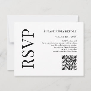 Zwarte en Witte Minimalistische Trouw QR RSVP Kaartje