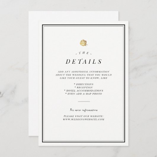 Zwarte en witte minimalistische trouwkaart informatiekaartje (Voorkant / Achterkant)