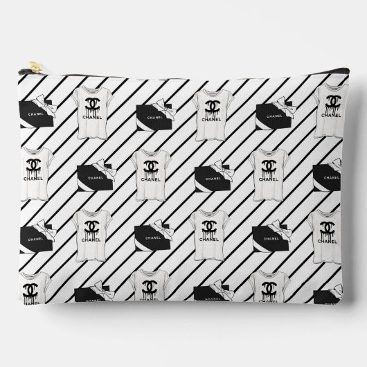Zwarte en witte mode make-uptasje met chic patroon etui (Voorkant)