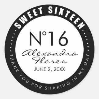 Zwarte en witte Mode Sweet 16 Etiket sticker