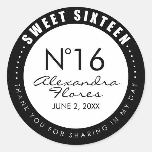 Zwarte en witte Mode Sweet 16 Etiket sticker (Voorkant)