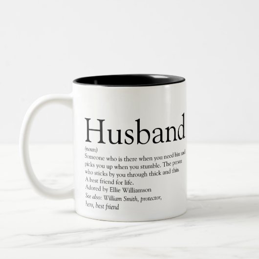Zwarte en Witte Modern Cool Husband Definition Tweekleurige Koffiemok (Links)