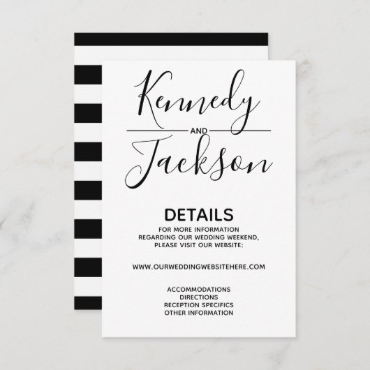 Zwarte en Witte Modern Details Weddenschap Calligr Informatiekaartje (Voorkant / Achterkant)