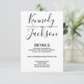 Zwarte en Witte Modern Details Weddenschap Calligr Informatiekaartje (Staand voorkant)