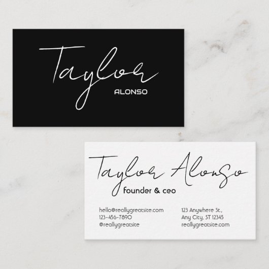 Zwarte en Witte Modern Professional Naam Informatiekaartje (Voorkant / Achterkant)