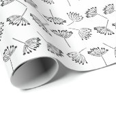 Zwarte en Witte Modern Simple Floral Dandelion Cadeaupapier (Rol Hoek)