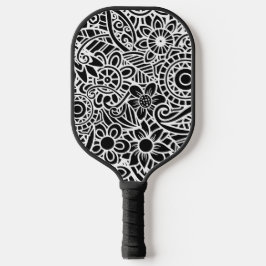 Zwarte en witte moderne Abstracte Floral Hawaiian Pickleball Paddle