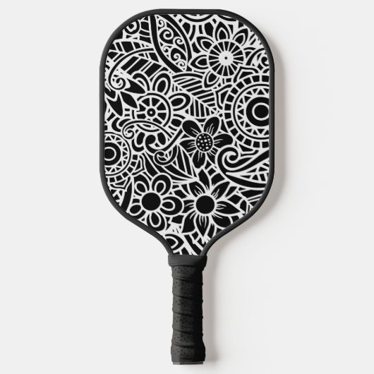 Zwarte en witte moderne Abstracte Floral Hawaiian Pickleball Paddle (Voorkant)
