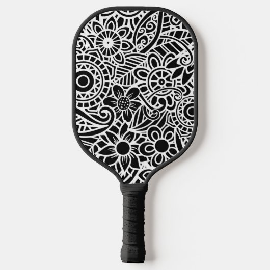 Zwarte en witte moderne Abstracte Floral Hawaiian Pickleball Paddle (Achterkant)