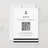 Zwarte en witte moderne anchor Nautical QR Code RSVP Kaartje (Voorkant)