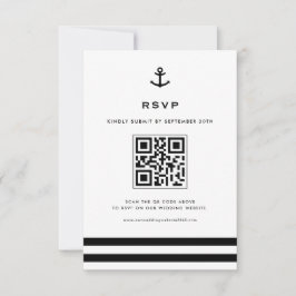 Zwarte en witte moderne anchor Nautical QR Code RSVP Kaartje
