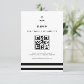 Zwarte en witte moderne anchor Nautical QR Code RSVP Kaartje (Staand voorkant)