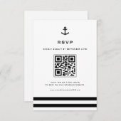 Zwarte en witte moderne anchor Nautical QR Code RSVP Kaartje (Voorkant / Achterkant)
