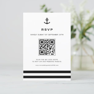 Zwarte en witte moderne anchor Nautical QR Code RSVP Kaartje