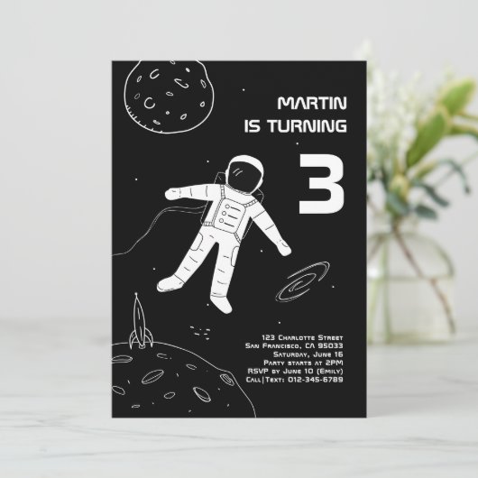 Zwarte en witte moderne astronaut ruimtevaart kaart (Staand voorkant)