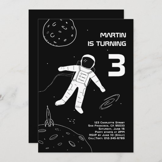 Zwarte en witte moderne astronaut ruimtevaart kaart (Voorkant / Achterkant)