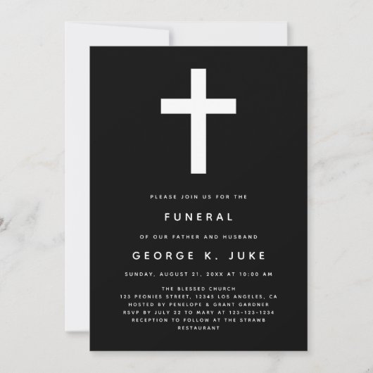 Zwarte en witte moderne begrafenis kaart (Voorkant)