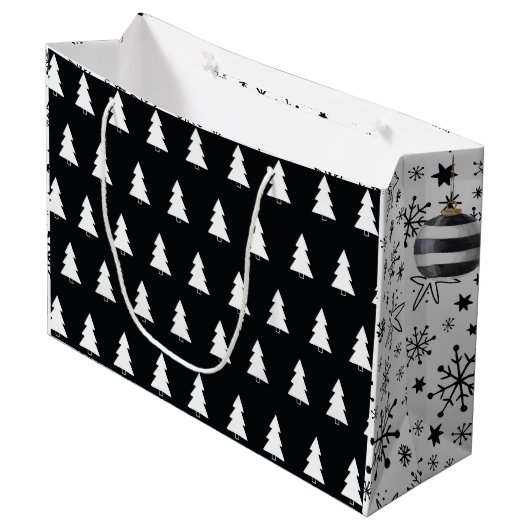 Zwarte en witte moderne cadeautas voor kerstmis (Voorkant Gekanteld)