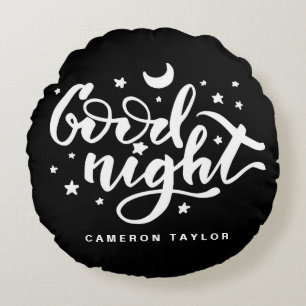 Zwarte en Witte Moderne Calligrafie Goede nacht Rond Kussen