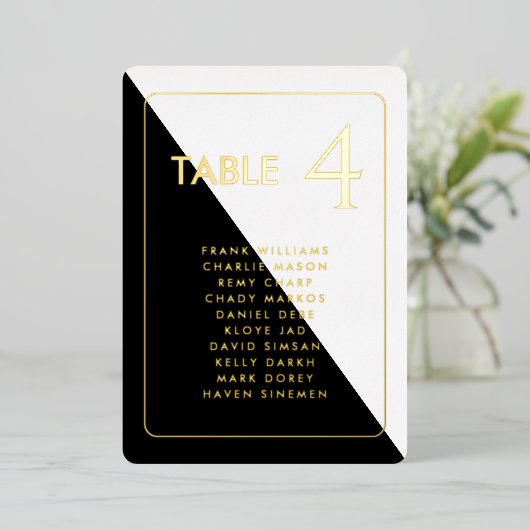 Zwarte en witte, moderne, echte Folie tabelkaart Folie Uitnodiging (Staand Voorkant)
