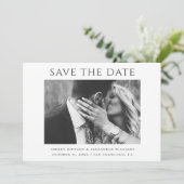 Zwarte en witte moderne, eenvoudige, minimalistisc save the date (Staand voorkant)