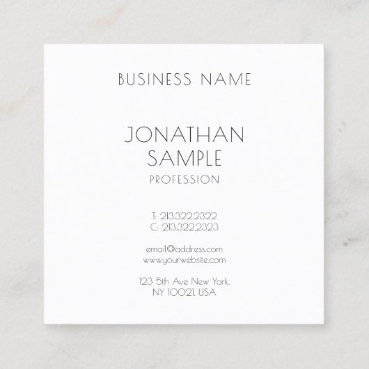 Zwarte en witte, moderne, eenvoudige Sjabloon Vierkante Visitekaartje (Achterkant)