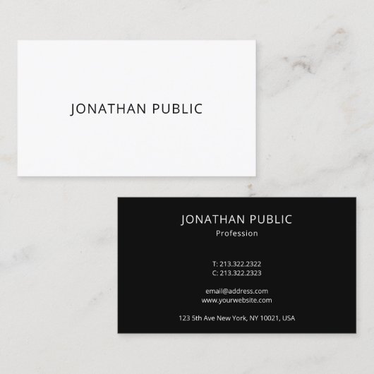 Zwarte en witte, moderne, eenvoudige Sjabloon Visitekaartje (Voorkant / Achterkant)
