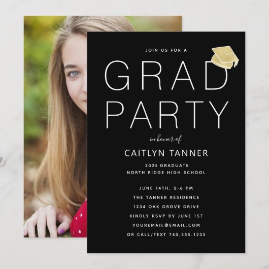 Zwarte en Witte Moderne Fotogradatie Partij Kaart (Voorkant / Achterkant)