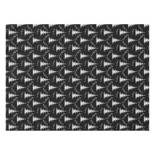 Zwarte en witte moderne kerstbomen tafelkleed (Voorkant (Horizontaal))