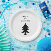 Zwarte en witte moderne kerstboom papieren bordje (Feest)