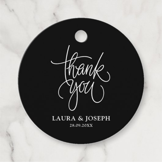 Zwarte en witte moderne legance bruiloft Dank je Bedankjes Labels (Voorkant)