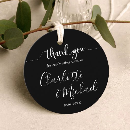 Zwarte en witte moderne legance bruiloft Dank je Bedankjes Labels