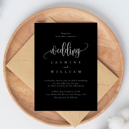 Zwarte en witte moderne legance bruiloft kaart