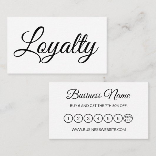 Zwarte en witte moderne loyaliteitskaart visitekaartje (Voorkant / Achterkant)