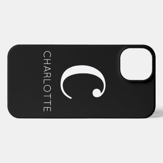 Zwarte en witte moderne minimale monogram iPhone hoesje (Achterkant horizontaal)