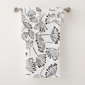 Zwarte en witte moderne naam Floral Dandelion Bad Handdoek (Insitu)
