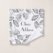 Zwarte en witte moderne naam Floral Dandelion Bad Handdoek (Wasdoekje)