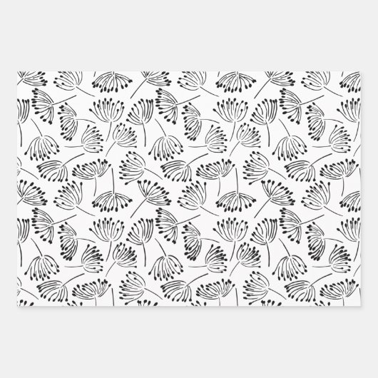 Zwarte en witte moderne naam Floral Dandelion Inpakpapier Vel (Voorkant 3)