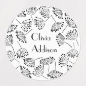 Zwarte en witte moderne naam Floral Dandelion Labels (Design 1)