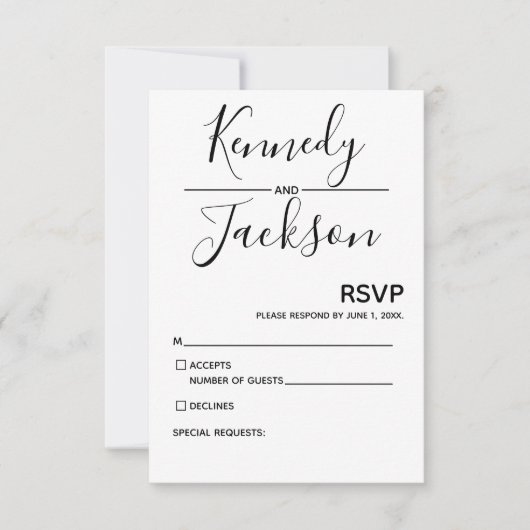 Zwarte en witte moderne RSVP-weddenschap RSVP Kaartje (Voorkant)