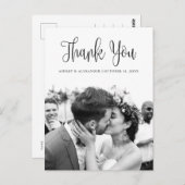Zwarte en witte moderne script bruiloft bedankt briefkaart (Voorkant / Achterkant)