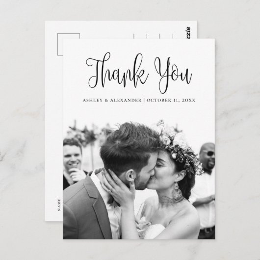 Zwarte en witte moderne script bruiloft bedankt briefkaart (Voorkant / Achterkant)