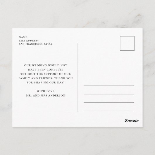 Zwarte en witte moderne script bruiloft bedankt briefkaart (Achterkant)