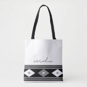 Zwarte en witte moderne Stripes en diamantairs Tote Bag (Voorkant)