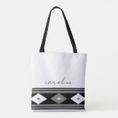 Zwarte en witte moderne Stripes en diamantairs Tote Bag (Achterkant)