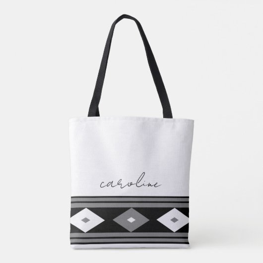Zwarte en witte moderne Stripes en diamantairs Tote Bag (Achterkant)